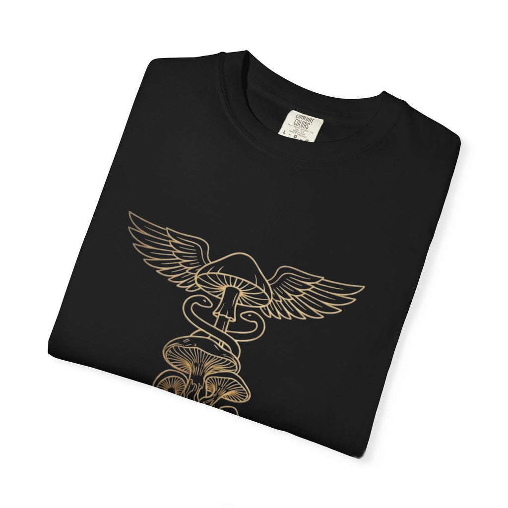 Myco Alchemy Co. Caduceus Mushroom Illustration T-Shirt | Apothecary Symbol Tee
