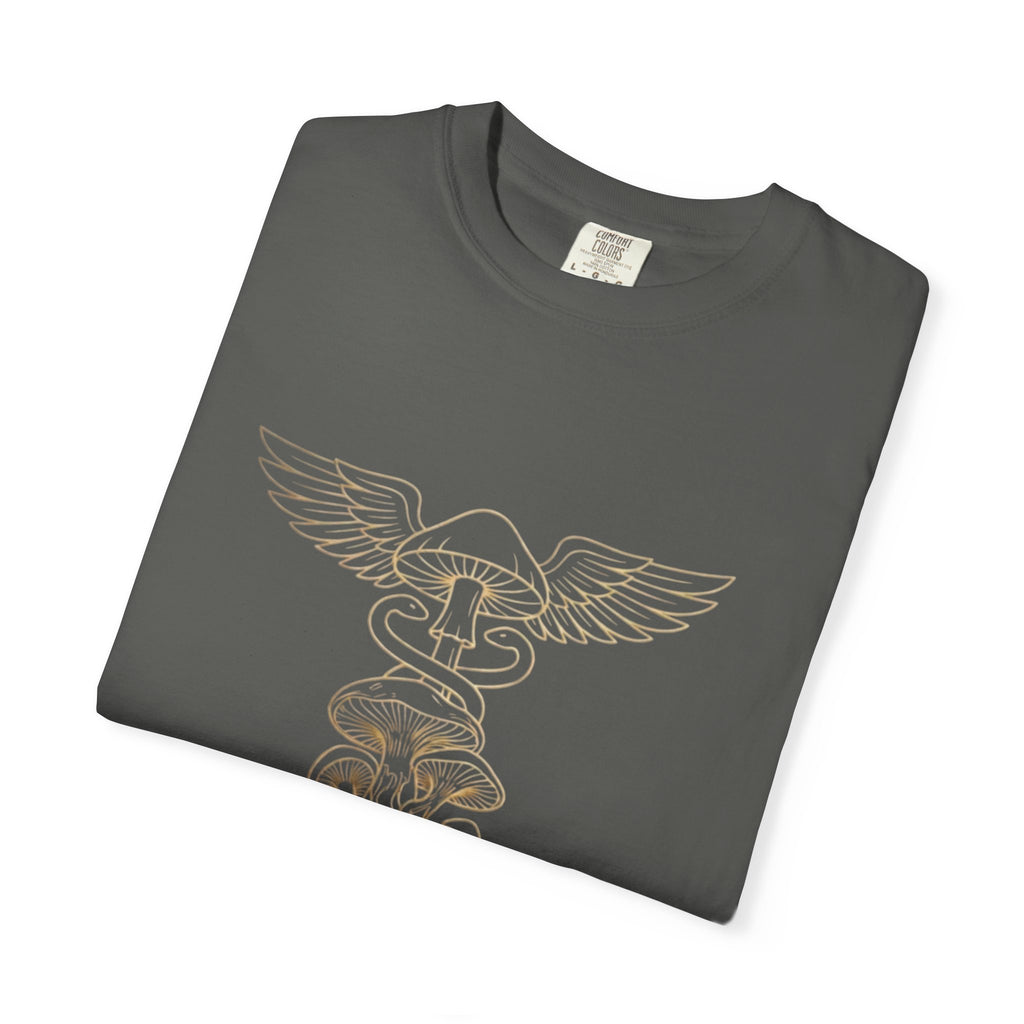 Myco Alchemy Co. Caduceus Mushroom Illustration T-Shirt | Apothecary Symbol Tee