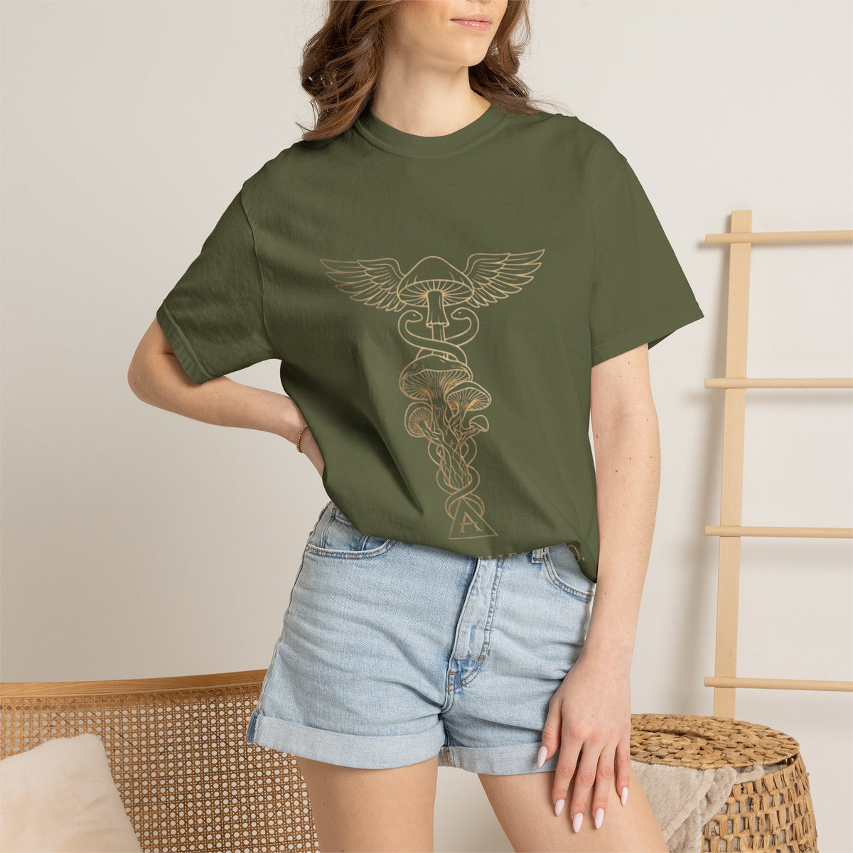 Myco Alchemy Co. Caduceus Mushroom Illustration T-Shirt | Apothecary Symbol Tee
