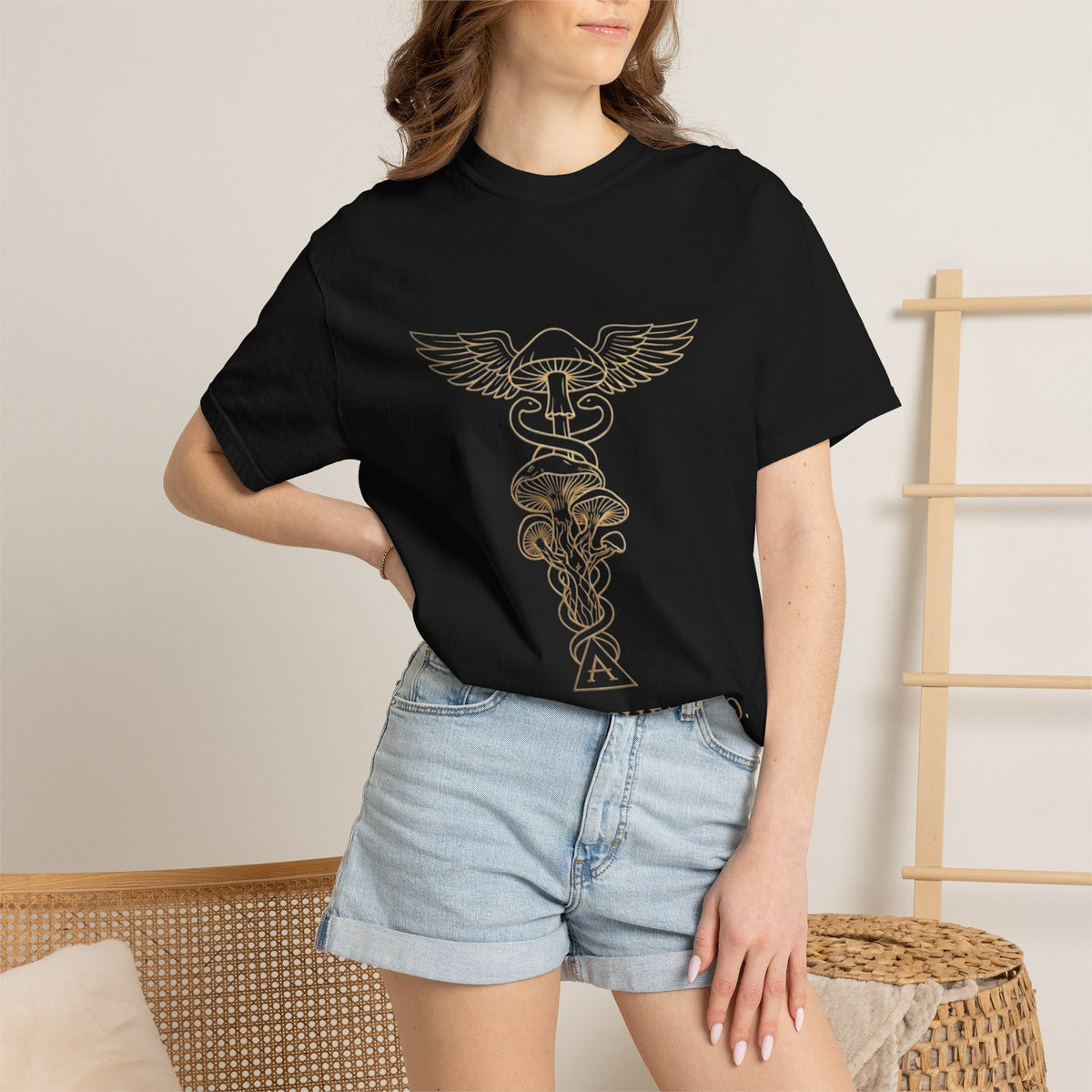 Myco Alchemy Co. Caduceus Mushroom Illustration T-Shirt | Apothecary Symbol Tee